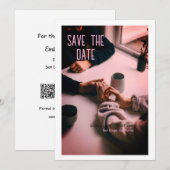 Invitation enregistrer la date rose boho QR ajouter le nom du (Devant / Derrière)