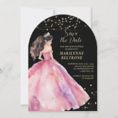 Invitation Enregistrer la date Rose Gold Princesse Quinceañer (Devant)