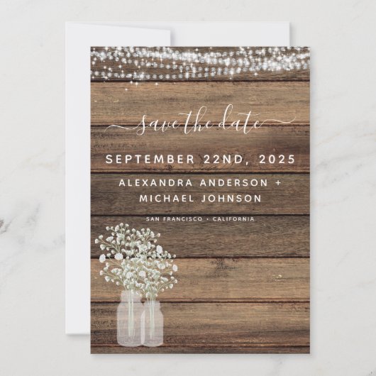 Invitation Enregistrer la date Rustic Farmhouse String Lights (Devant)