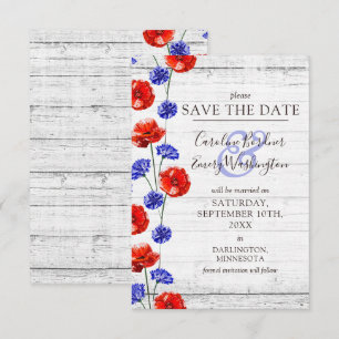 Invitation Enregistrer la date Rustic Wood Red Poppy Floral C