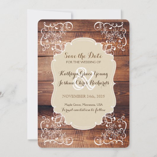 Invitation Enregistrer la date Rustic Woodland Mariage Photo  (Dos)