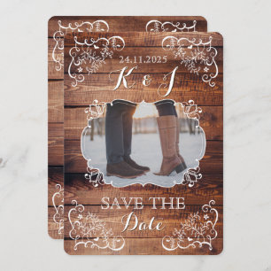 Invitation Enregistrer la date Rustic Woodland Mariage Photo 