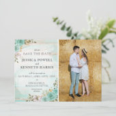 Invitation Enregistrer La Date Rustique Turquoise Floral 4 Ca (Debout devant)