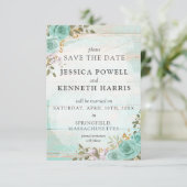 Invitation Enregistrer La Date Rustique Turquoise Floral Cart (Debout devant)