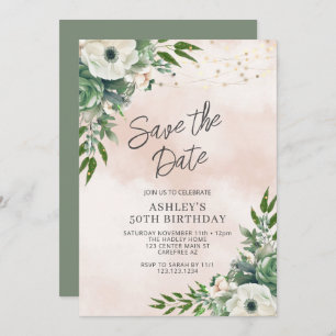 Invitation Enregistrer la date Sage Green 50e anniversaire