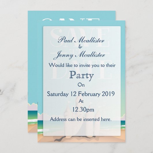 Invitation Enregistrer la date Sandcastle (Devant / Derrière)