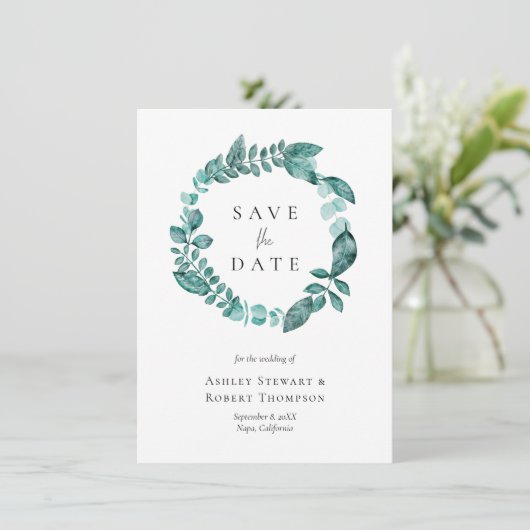 Invitation Enregistrer la date Turquoise Mariage d'aquarelle (Debout devant)