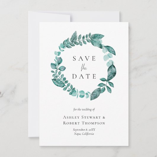 Invitation Enregistrer la date Turquoise Mariage d'aquarelle  (Devant)