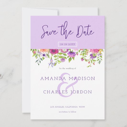 Invitation Enregistrer la date typographie moderne & Fleurs c (Devant)