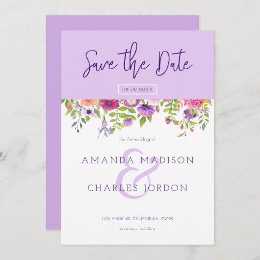 Invitation Enregistrer la date typographie moderne & Fleurs c (Devant / Derrière)