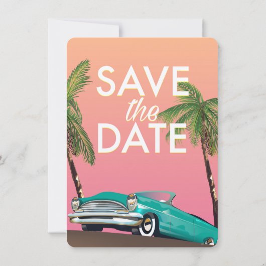 Invitation Enregistrer la date Vintage voiture convertible (Dos)