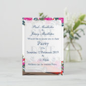 Invitation Enregistrer la date Vintage voiture rouge (Debout devant)