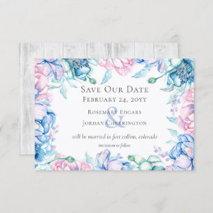 Invitation Enregistrer la date Watercolor Floral & Rustic Woo