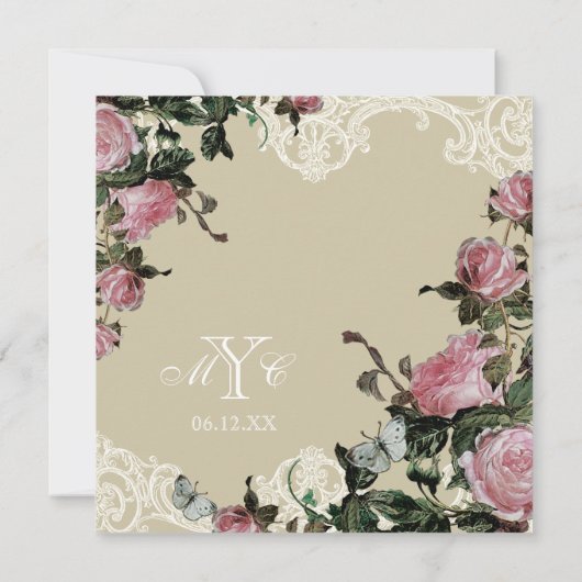 Invitation Enregistrer l'annonce de date - Trellis Rose Vinta (Dos)