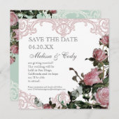 Invitation Enregistrer l'annonce de date - Trellis Rose Vinta (Devant / Derrière)