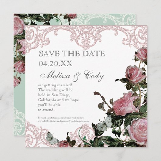 Invitation Enregistrer l'annonce de date - Trellis Rose Vinta (Devant / Derrière)