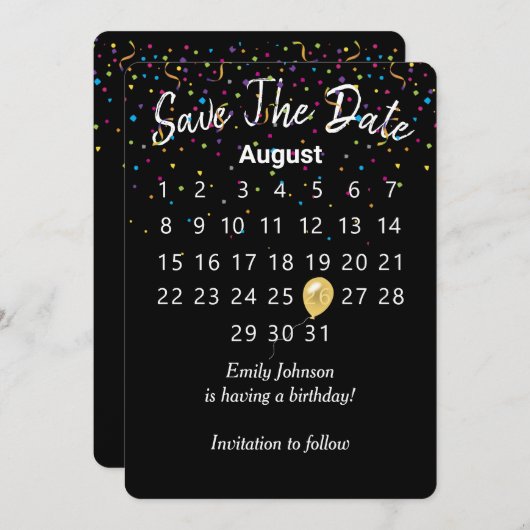 Invitation Enregistrer le calendrier des fêtes d'anniversaire (Devant / Derrière)