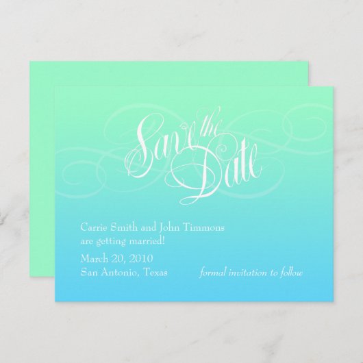 Invitation Enregistrer le dégradé de date turquoise (Devant / Derrière)