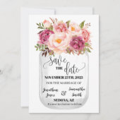 Invitation Enregistrer le mariage boho fleuri rose (Devant)