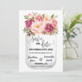 Invitation Enregistrer le mariage boho fleuri rose (Debout devant)