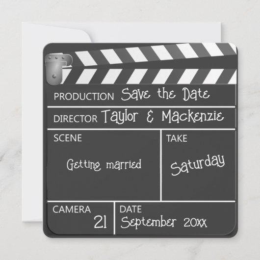 Invitation Enregistrer le Mariage Clapperboard Date Movie (Devant)