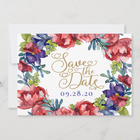 Invitation Enregistrer Le Mariage Date | Bonheur Floral & Scr (Devant)