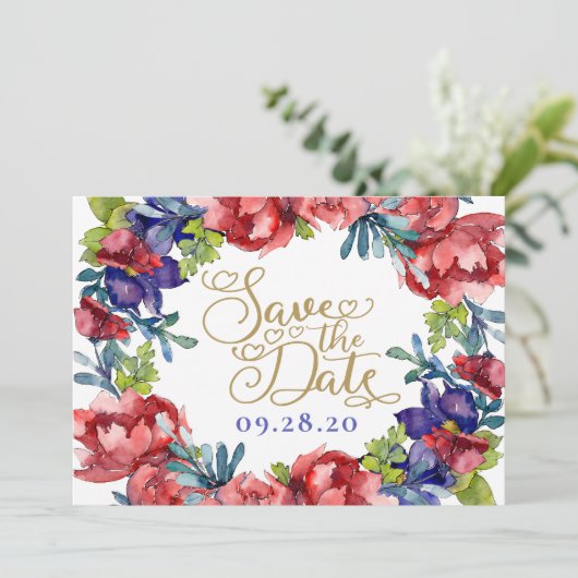 Invitation Enregistrer Le Mariage Date | Bonheur Floral & Scr (Debout devant)