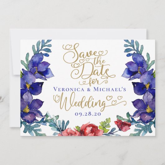 Invitation Enregistrer Le Mariage Date | Bonheur Floral & Scr (Devant)