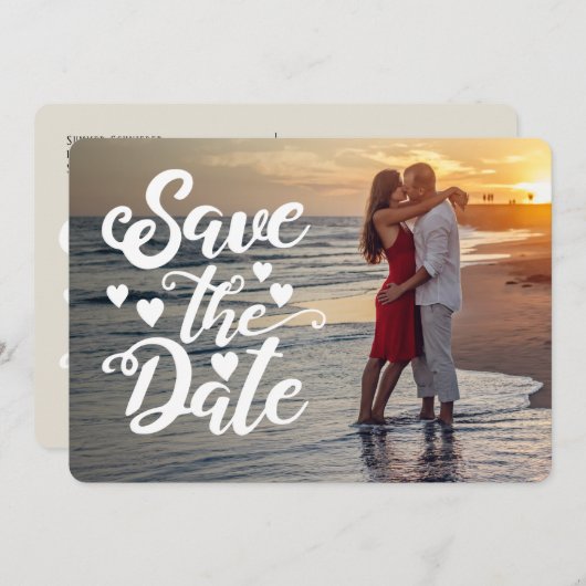 Invitation Enregistrer Le Mariage Date | Coeurs de script man (Devant / Derrière)
