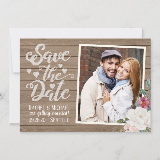 Invitation Enregistrer Le Mariage Date | Photo sur Bois avec (Devant)