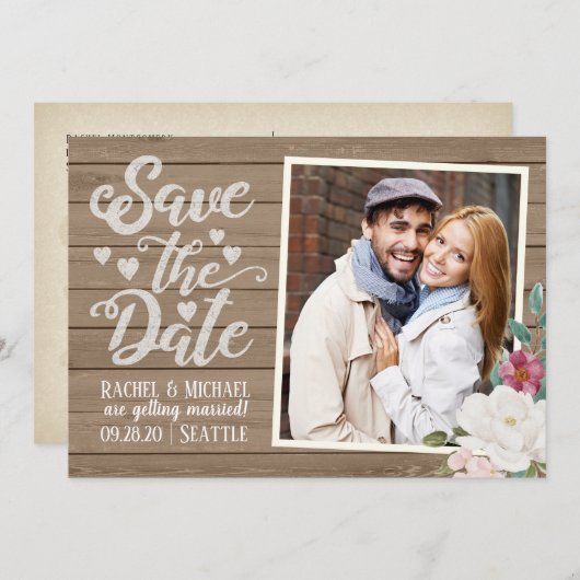 Invitation Enregistrer Le Mariage Date | Photo sur Bois avec (Devant / Derrière)