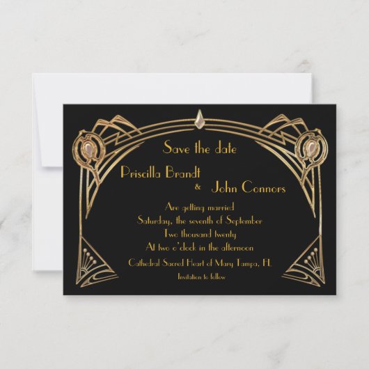 Invitation Enregistrer le Mariage de date, grand-Gatsby, noir (Devant)