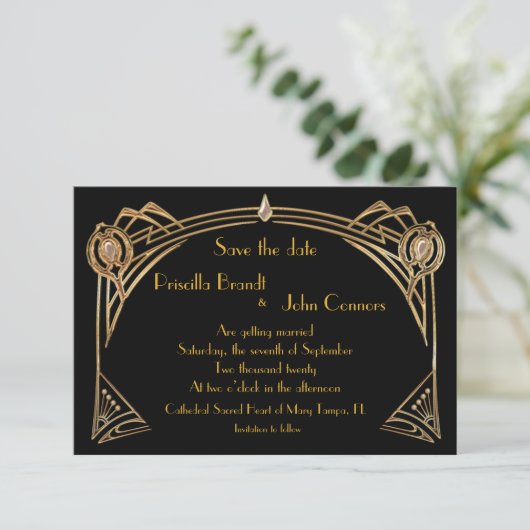 Invitation Enregistrer le Mariage de date, grand-Gatsby, noir (Debout devant)