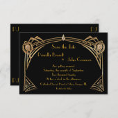 Invitation Enregistrer le Mariage de date, grand-Gatsby, noir (Devant / Derrière)