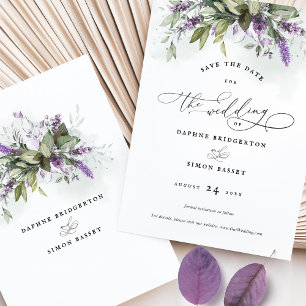 Invitation Enregistrer le Mariage de script de la date Lavend