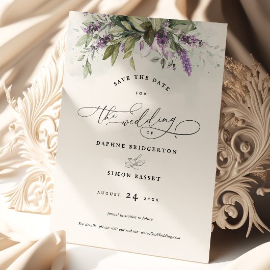 Invitation Enregistrer le Mariage de script de la date Lavend
