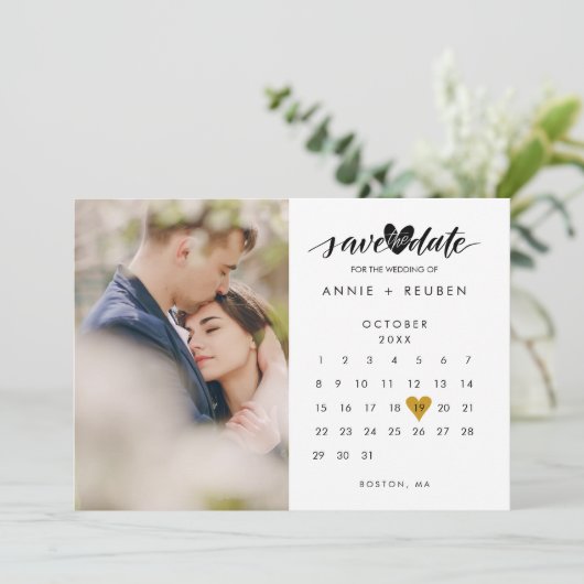 Invitation Enregistrer le Mariage du calendrier des dates Pho (Debout devant)