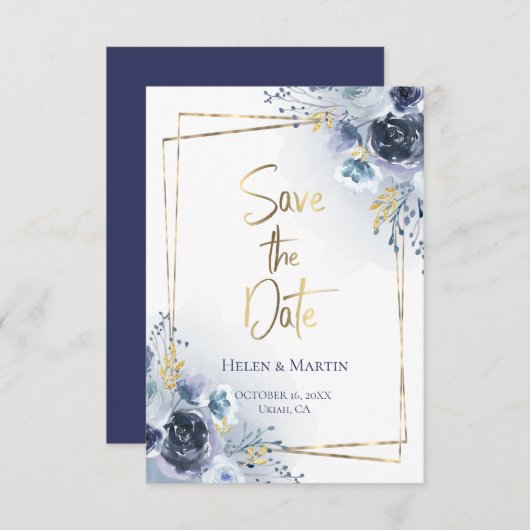 Invitation Enregistrer le rose bleu de l'aquarelle Date (Devant / Derrière)