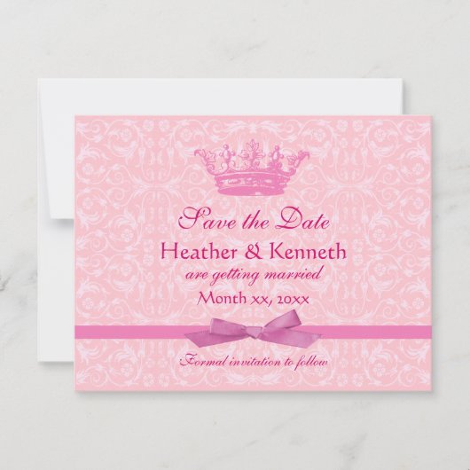 Invitation Enregistrer le rose de la couronne de date (Devant)