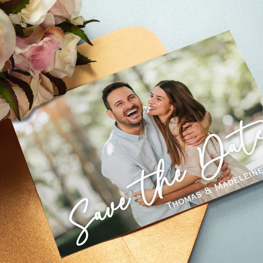 Invitation Enregistrer le script de calligraphie photo Mariag