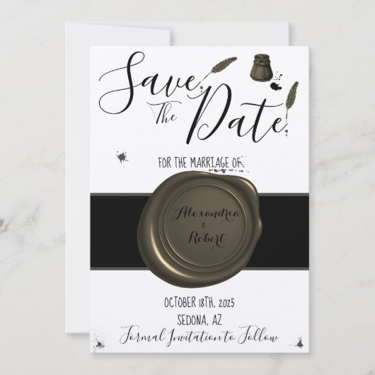 Invitation Enregistrer le stylo Mariage date et l'Inkwell (Devant)
