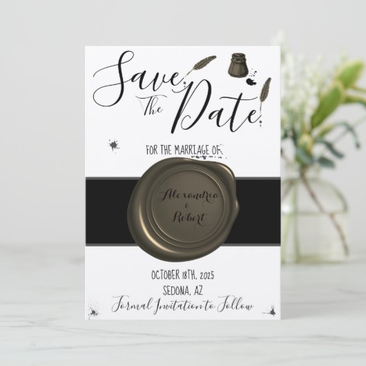Invitation Enregistrer le stylo Mariage date et l'Inkwell (Debout devant)