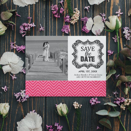 Invitation Enregistrer les annonces de date {Pink Chevron}