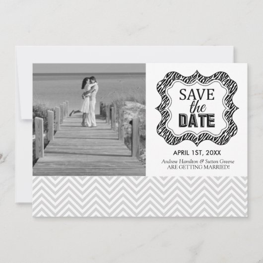 Invitation Enregistrer les annonces de date {Silver Chevron} (Devant)
