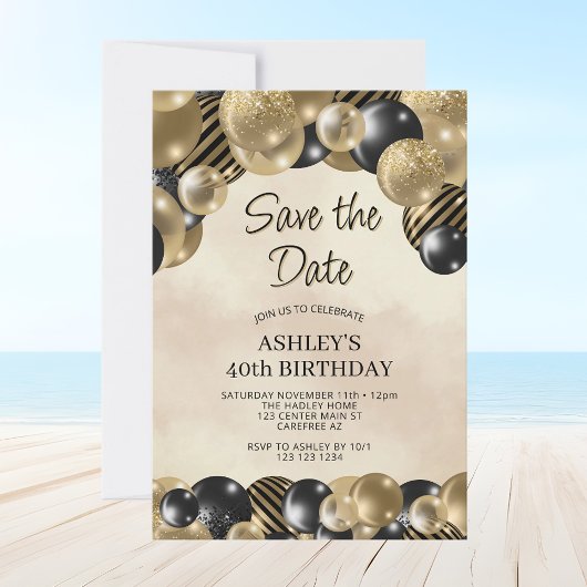 Invitation Enregistrer les ballons de date 40e anniversaire
