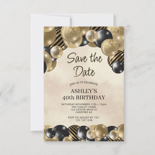 Invitation Enregistrer les ballons de date 40e anniversaire (Devant)