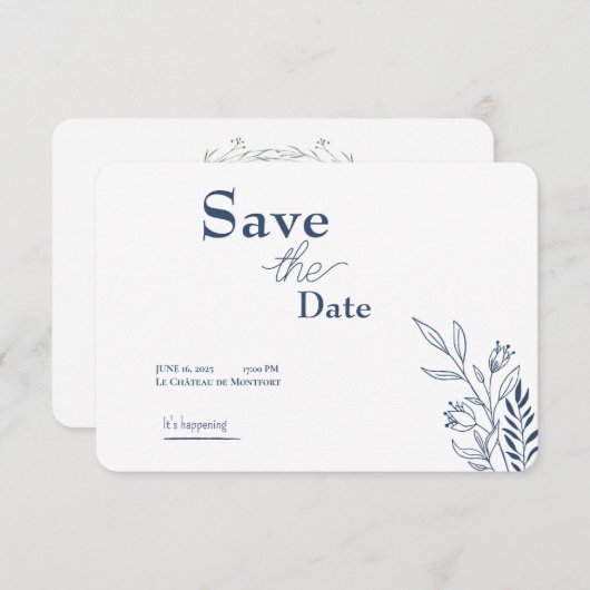 Invitation Enregistrer l'invitation de date - Design floral é (Devant / Derrière)