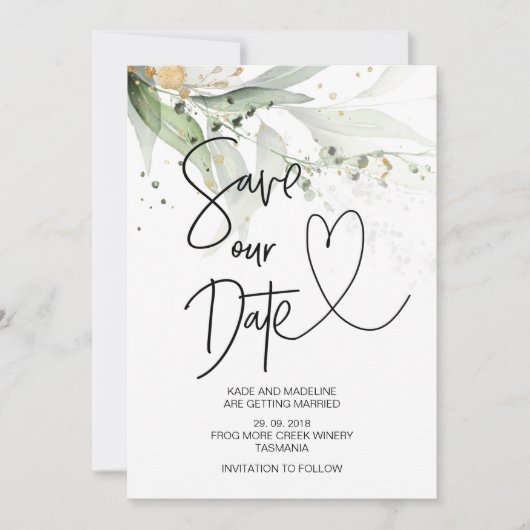 Invitation Enregistrer notre date Elegant Mariage Eucalyptus  (Devant)