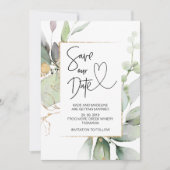 Invitation Enregistrer notre date Gold Eucalyptus Mariage Fia (Devant)