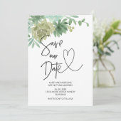 Invitation Enregistrer notre date Mariage Succulent vert (Debout devant)
